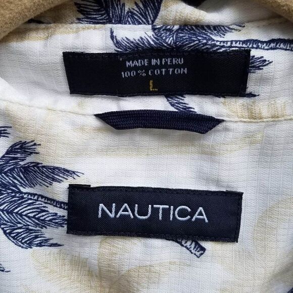 Mens Nautica Cotton White Tropical Shirt with Palm Trees Size Large - Picture 2 of 10